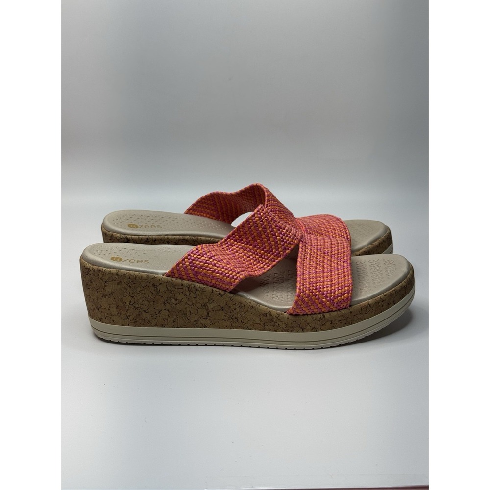 Bzees Womens Riviera Sz 9 Machine Washable Wedge Sandal Pink/Orange